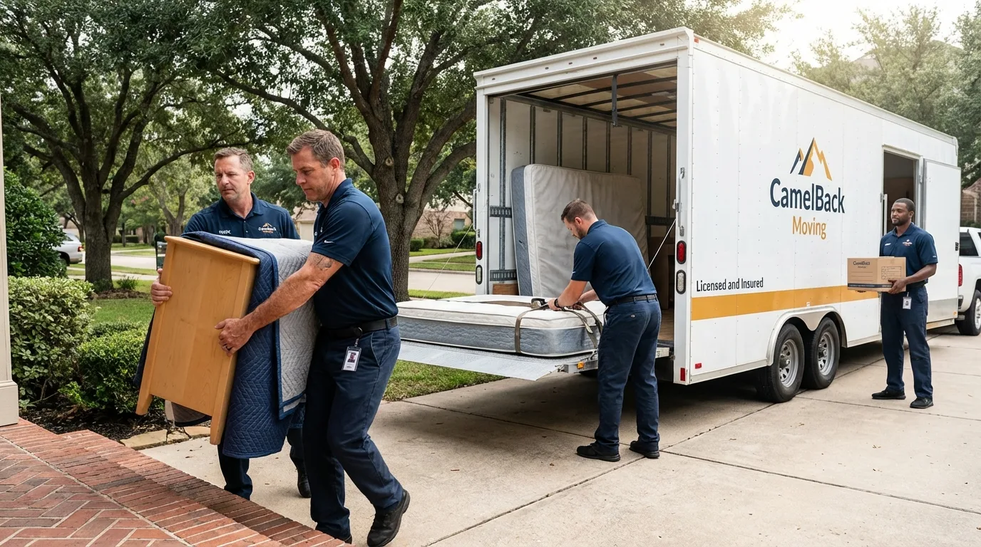 Crew loading residential truck for cross-state move from Wanatah, IN