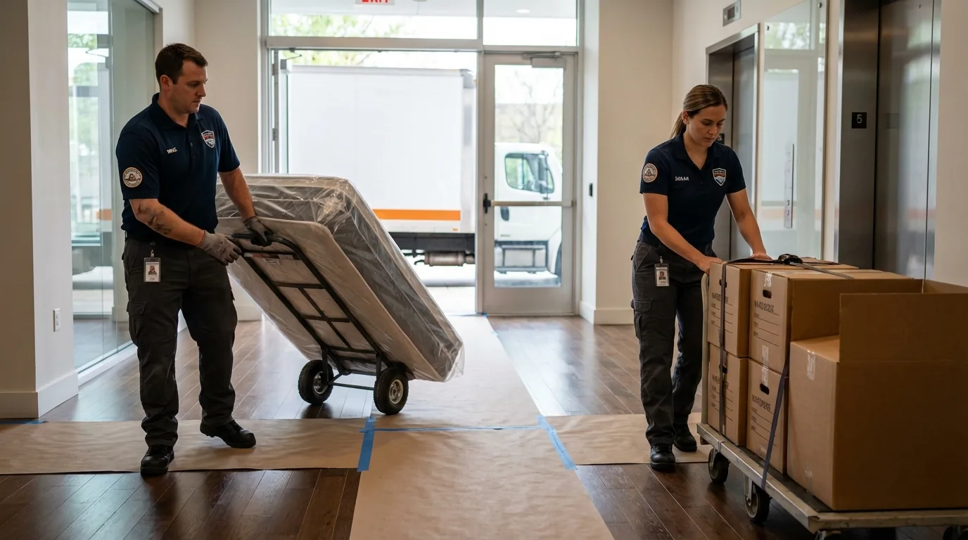 Professional apartment movers loading elevator in Wanatah, IN