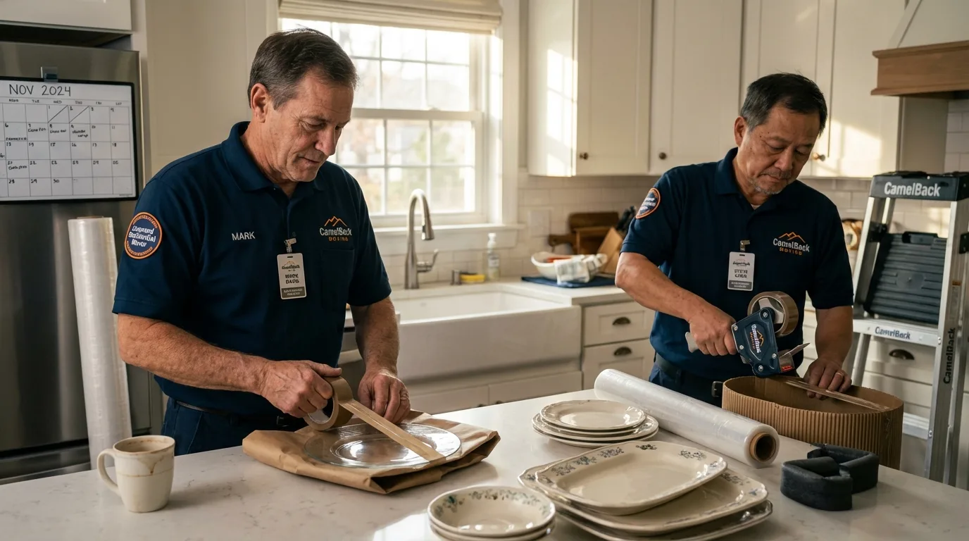 Professional crew packing kitchen dishware in Wanatah, IN